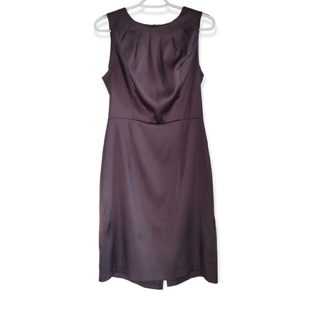 Brown Sleaveless Belted Dress With Pleated Neckline